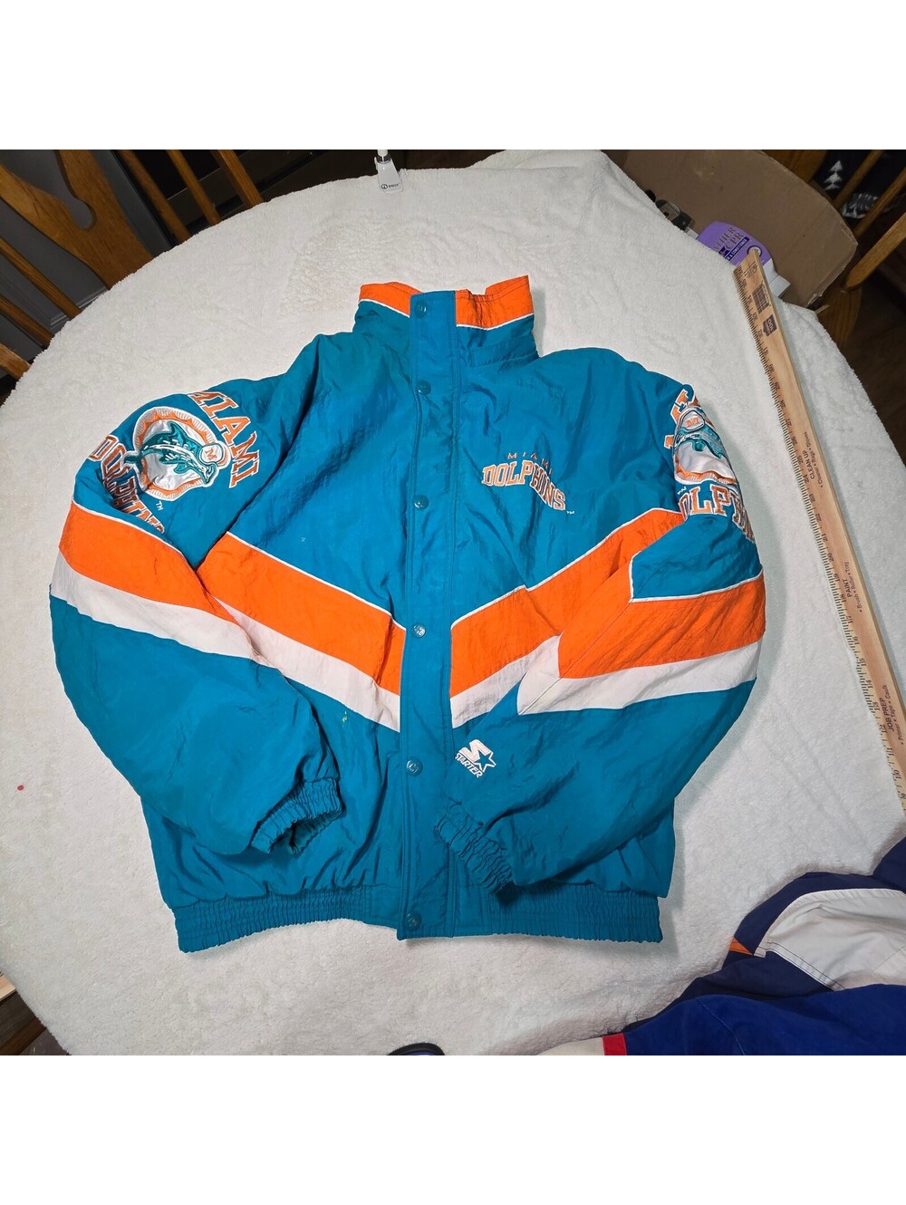 Vintage 90s Miami Dolphins Starter Pro Line Puffer Jacket Teal Men Large Flawed